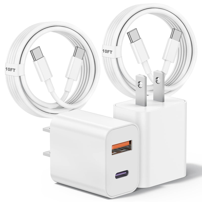 For iPhone 15 Fast Charger,[Apple MFI Certified] 2Pack Dual Port 20W PD Power USB C Wall Charger Adapter with 10FT Long USB C Fast Charging Cable for iPhone 15/15 Pro/15 Pro Max/15 Plus, iPad and More 10 FT white 2