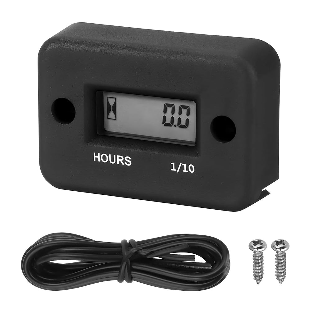 Car Digital Inductive Hour Meter Waterproof IP68, for Gas Engine Generator Temperature Gauge Lawn Mower Land Trimmer UTV Brush Cutter Tractor ATV Boat Outboard Motorcycle Dirt Bike (Black) Black