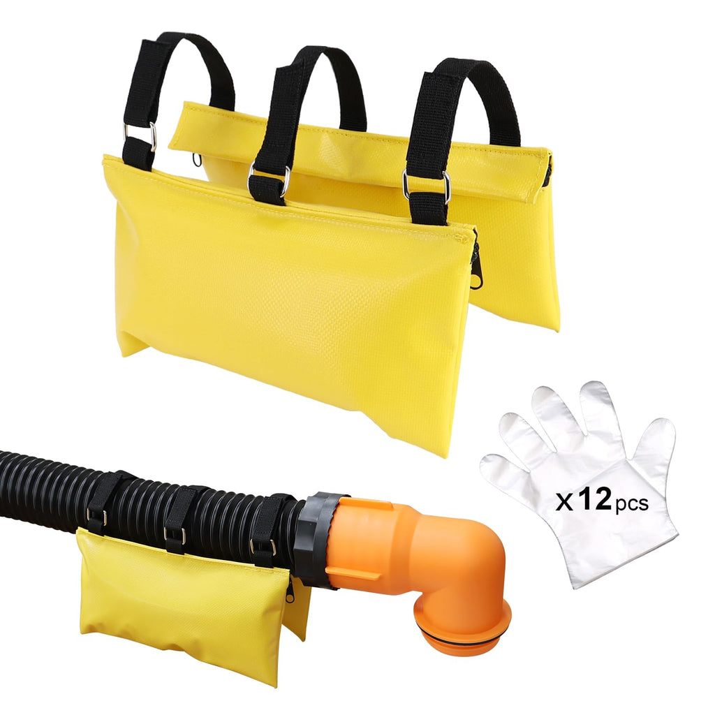 Camper/RV/Trailers Sewer Weight Bag for RV Camping, RV Sewer Hose Fastening Device, Reduces Accidental Spillage, Prevents Waste Lines from Dislodging While Dumping, Yellow-1Pack