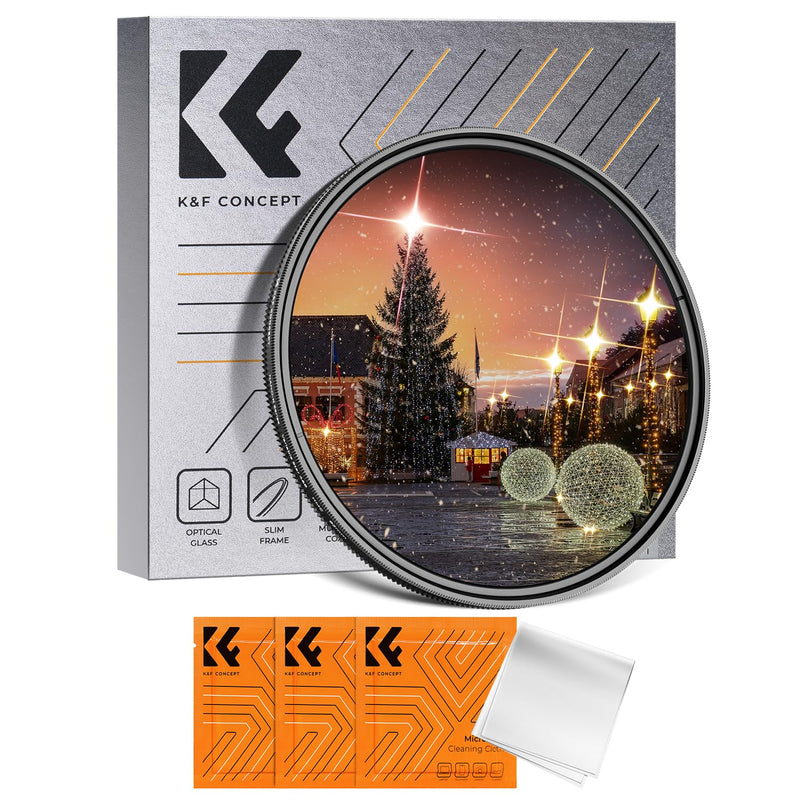 K&F Concept 82mm Variable Star Filter Cross Screen Starburst Filter 4, 8 Points -18 Layer Coating Ultra Slim Optical Glas Camera Lens Filter with 3 Cleaning Cloth