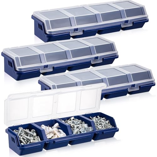 Hushee 4 Pcs Screw Organizer Box with Lid 4 Compartments, Blue 1