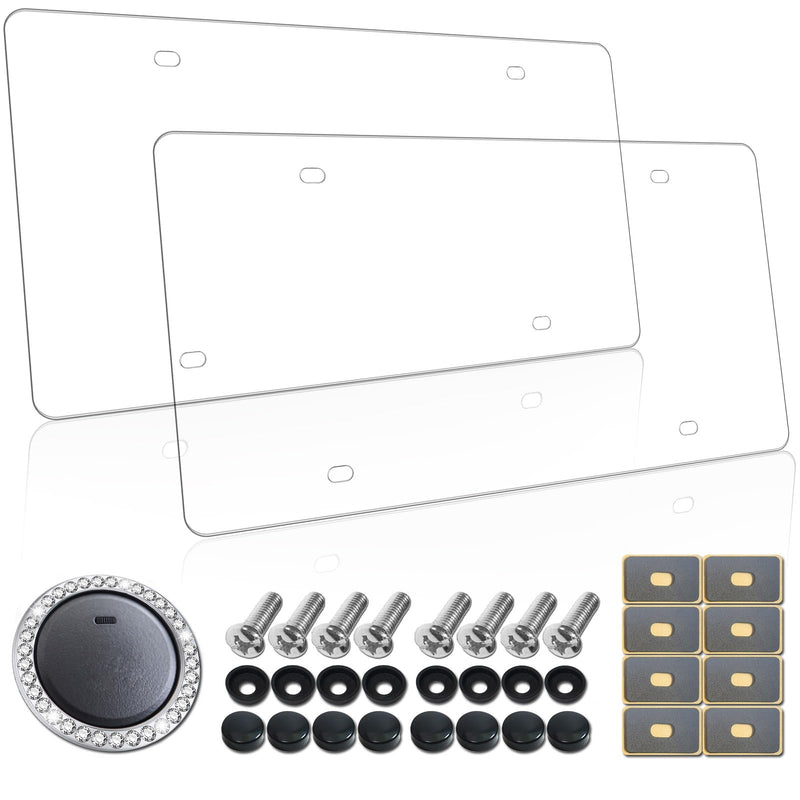 Aootf License Plate Covers- Clear Flat License Plate Protector, Unbreakable Plastic Protective Shield with Screws Caps, 2 Pack for Front Rear Car Tags Clear Cover