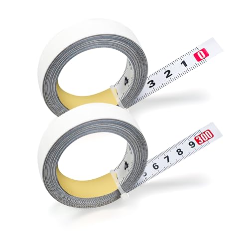 Pack of 2 self-adhesive tape measure, 3 meters, metric scale, 1 x left to right, 1 x from right to left, metal tape measure for workbench and wall from left to right+from right to left