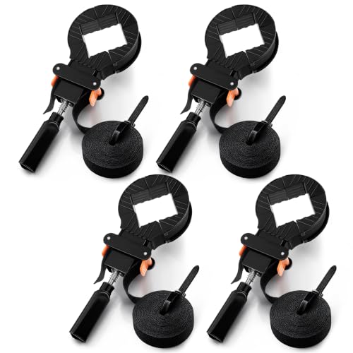 4 Pcs Band Clamp, 13FT Strap Clamps for Woodworking with 4 Corner Claws Black