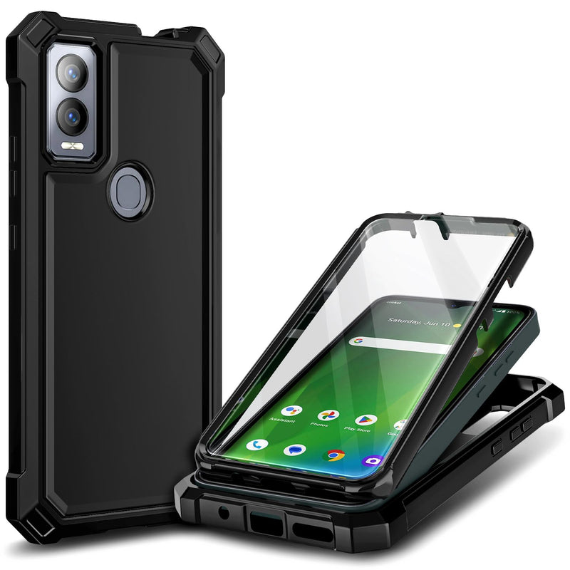 NZND Compatible with Cricket Magic 5G / AT&T Propel 5G Case with [Built-in Screen Protector], Full-Body Protective Shockproof Rugged Bumper Cover, Impact Resist Phone Case (Black) Black