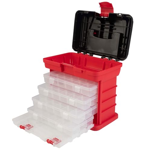 Stalwart Portable Tool Box Small Parts Organizer with Drawers, Red