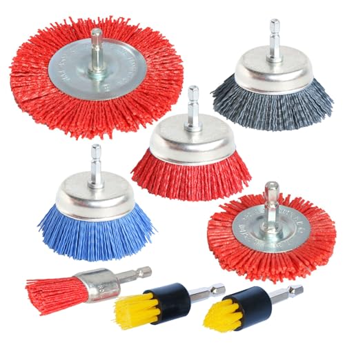 FPPO 8Pcs 3 Inch Assorted Cup Brushes Abrasive Wire Nylon Cup Brush for Drill,Grit 80 120 320 with 1/4" Shank (8) mix8pcs