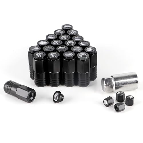 M12x1.5 Lug Nuts 20pcs with American Flag End Cap Black