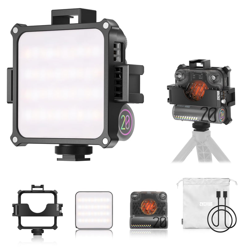 ZHIYUN FIVERAY M20 Bicolor Video Light, [Official] 20W Portable Camera Light, TLCI 97+, Temperature 2700K-6500K with 9 Light Effects, Support Magnetic Attraction and USB-C PD Bicolor Standard
