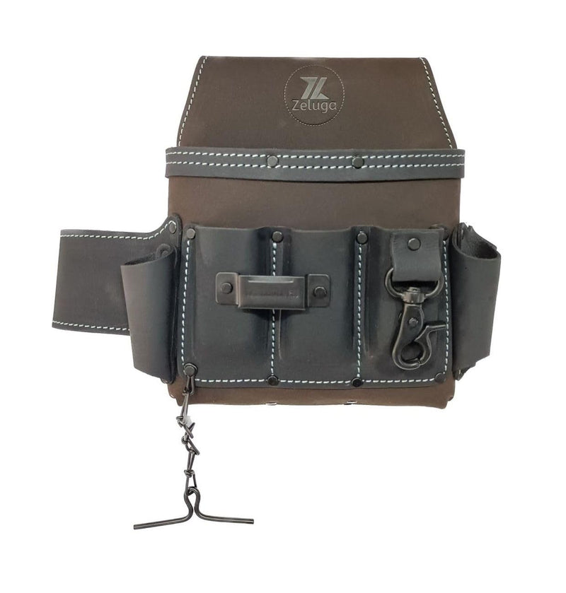 Zeluga 6 Pocket Leather Electrician Tool Pouch Brown/Black