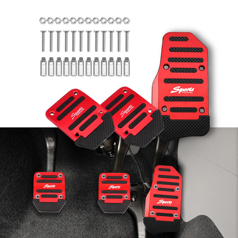 3PCS Car Non-Slip Aluminum Alloy Pedal Pads, Manual Transmission Brake Pedal Covers, Sports Gas Fuel Petrol Clutch Foot Pedals, Anti-rubbing Car Clutch Pedal Kits Suitable for Car SUV ATV (Red) Red