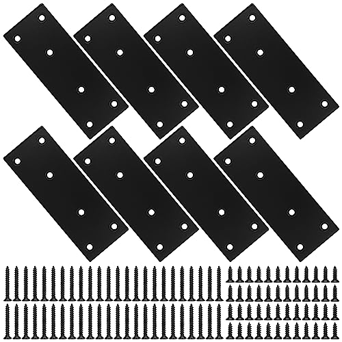 Mending Plate, Metal Steel Flat Straight Brace Bracket, Black Double-Wide Joining Plate for Wood Furniture Fastening & Fixing with 2 Sets of Screws of Different Lengths(48x128mm, 8 Pack) 1.9 × 5 inches