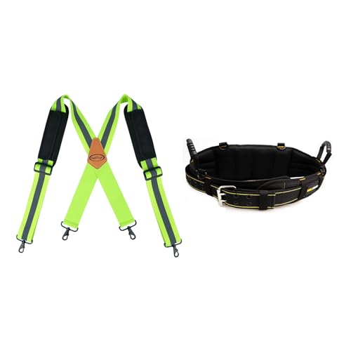 MELOTOUGH High Visibility Tool Belt Suspenders Safety Reflective Tool belt Harness with Movable shoulder Pads +Padded Electrician Tool Belt Tradesman Pro Padded Tool Belt with D Ring Hook