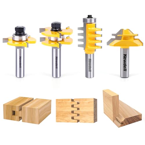 Newdeli 45 Degree Lock Miter & T Shape Tongue and Groove & Finger Joint Router Bit Set - 1/2 Inch Shank Woodworking Milling Cutter Tool
