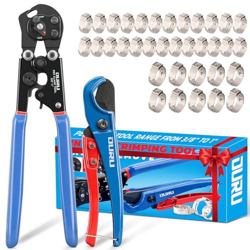 OURU PEX Crimping Tool Kit, Cinch & Remove, 3/8" to 1",PEX Cutter & Clamps Crimper + Cutter + 35 Clamps