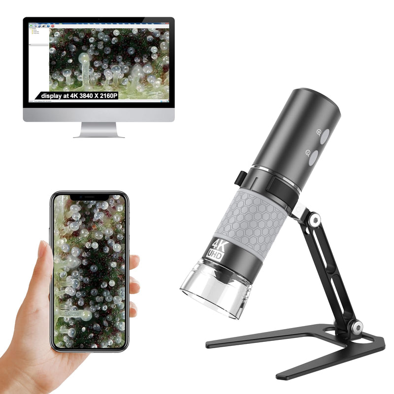 4K WiFi Microscope, Upgraded Stand for iPhone Android PC, 50-1000X USB Digital Microscope, HD Endoscope Camera, Compatible with All Devices, Wide Angle, Long Focal Length, Reliable Service