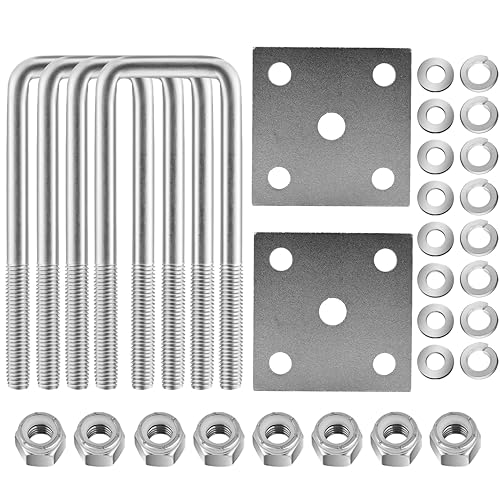Stainless Steel Square U Bolt Kit for Boat Trailer Axle Leaf Springs, for 2x3 Axle - 6 5/16" Long,2 inch Wide Square U-Bolts with Nuts and Frame Plate for Trailer Automobiles Trailer.