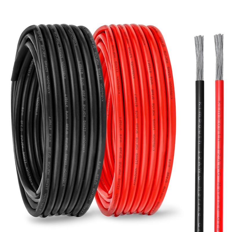 12 Gauge Marine Wire Tinned Copper Boat Cable, Standard USA OFC Oxygen Free Copper Wire for Automotive Boat Speakers Solar Outdoors (12 Gauge 20FT Red+20FT Black) 12 Gauge 20 FT