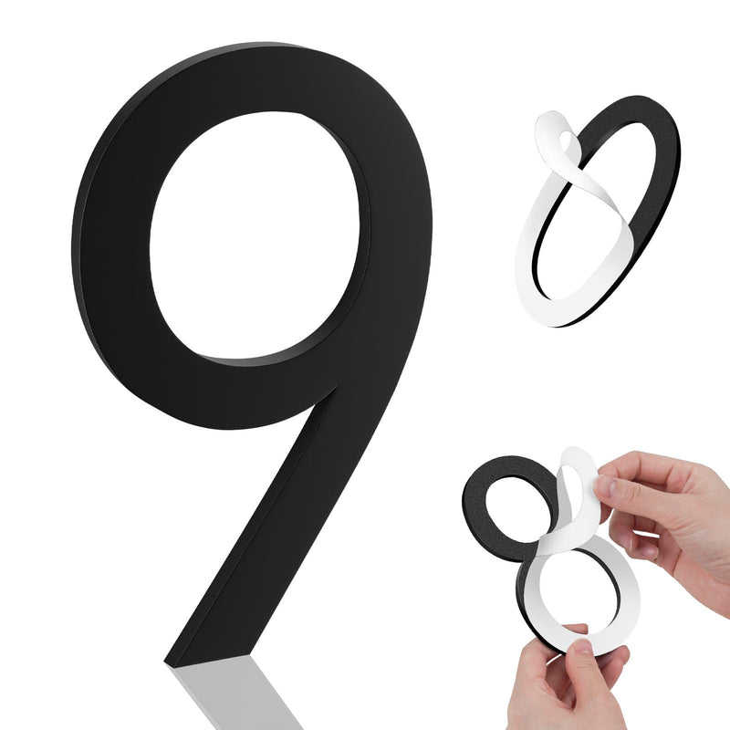 8 Inch House Numbers, Self-adhesive House Number Acrylic Modern House Numbers for Outside Black Mailbox Numbers Address Home Number for House Apartments Office Hotel Room Easy to Install (9) 8in No.9