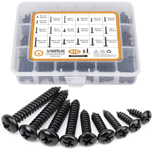 Phillips Pan Head Stainless Steel Wood Screws Assortment Kit, Sheet Metal Screws Self Tapping Screws Set, Reliable Assorted Fastener Kit with Various Length