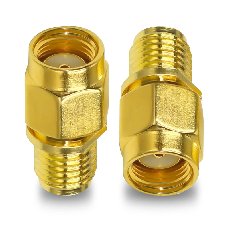 2PCS SMA Coax Connector Cable Gender Changers, SMA Female to RP-SMA Male Coax Adapter Low Loss Coaxial Connector for Radio Antenna, Audio Gold