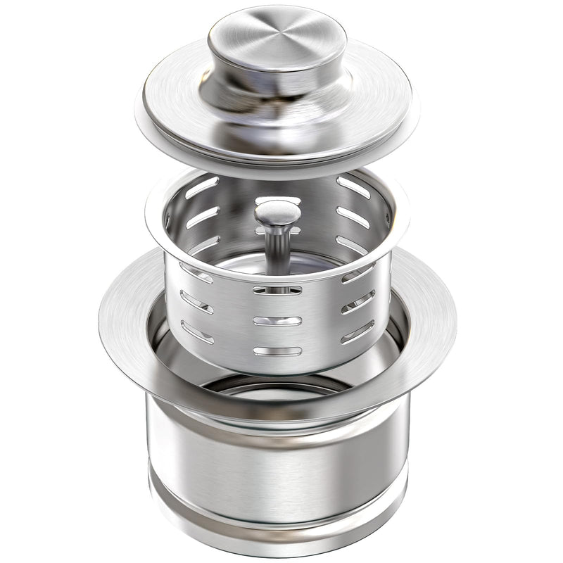 KONE Extended Garbage Disposal Flange with Strainer and Stopper, Deep 304 Stainless Steel Kitchen Extended Sink Flange for 3-1/2 Inch Standard Sink Drain, Convenient for Water Storage and Drainage Silver