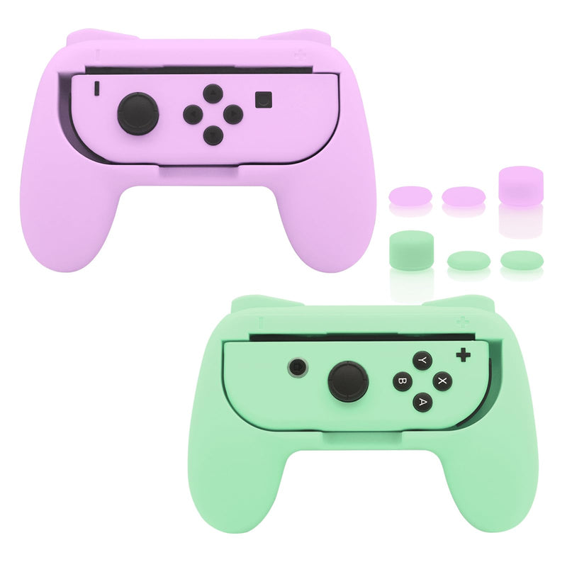 FASTSNAIL Grips Compatible with Nintendo Switch for Joy Con & OLED Model for Joycon, Wear-resistant Handle Kit Compatible with Joy Cons Controllers, 2 Pack (Purple and Green) Purple and Green