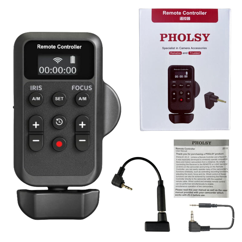 PHOLSY Camcorder Remote Wireless Camcorder Remote Control with LANC Remote, Video Zoom, Video Focus, IRIS and Video Recording Remote Compatible with Canon and Sony Camcorders