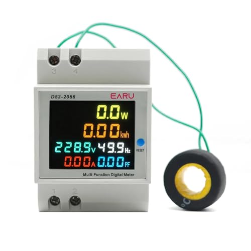 Digital Single Phase Energy Meter Tester Din Rail Electricity Usage Meter AC 110V 40-300V 100A Ampermeter Voltmeter Ammeter Voltage Amps Watt Kwh Frequency Power Factor Meter Multimeter External CT