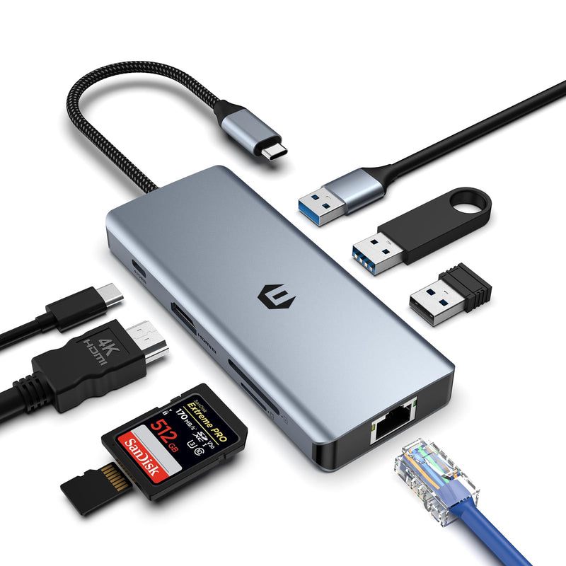 USB C Hub, 8 in 1 USB C Adapter, Dual Monitor 4K HDMI, USB C Docking Station for Mac Pro/Air(Gigabit Ethernet, USB 2.0, 5 Gbps USB 3.0,PD 100W,SD/TF Reader) for Dell, Surface, HP, Lenovo