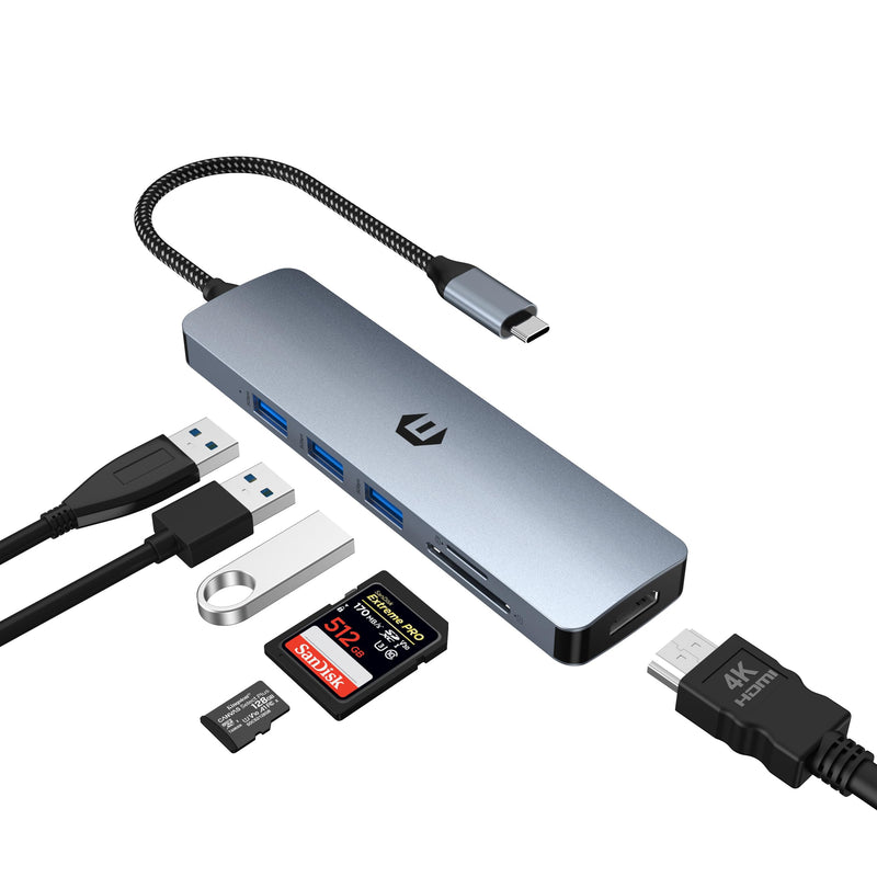 USB C Hub, Tymyp 6 in 1 USB C Dock for Mac Pro/Air, High-Speed USB 3.0 Docking Station for Dell, Surface, HP, Lenovo, and Other Type C Devices (4K HDMI, SD/TF, USB A 3.0)