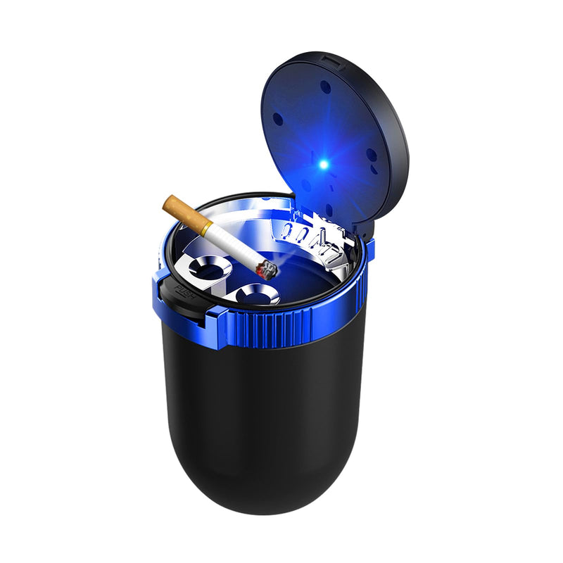 Car Ashtray with Lid, Detachable Stainless Smokeless Auto Ashtray, Portable Mini Vehicle Trash Can with LED Blue Light, Universal Interior Accessories for Cup Holder (Blue, 1 PC)