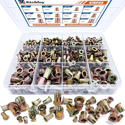 Rivet Nut Kit, 470Pcs SAE & Metric UNC Rivet Nut, Zinc Plated Carbon Steel Rivnut Threaded Inserts Assortment Set Nutserts, Sizes 6-32 8-32 10-24 1/4"-20 5/16"-18 3/8"-16 M3 M4 M5 M6 M8 M10 SAE & Metric Kit - 470 Pcs - Original