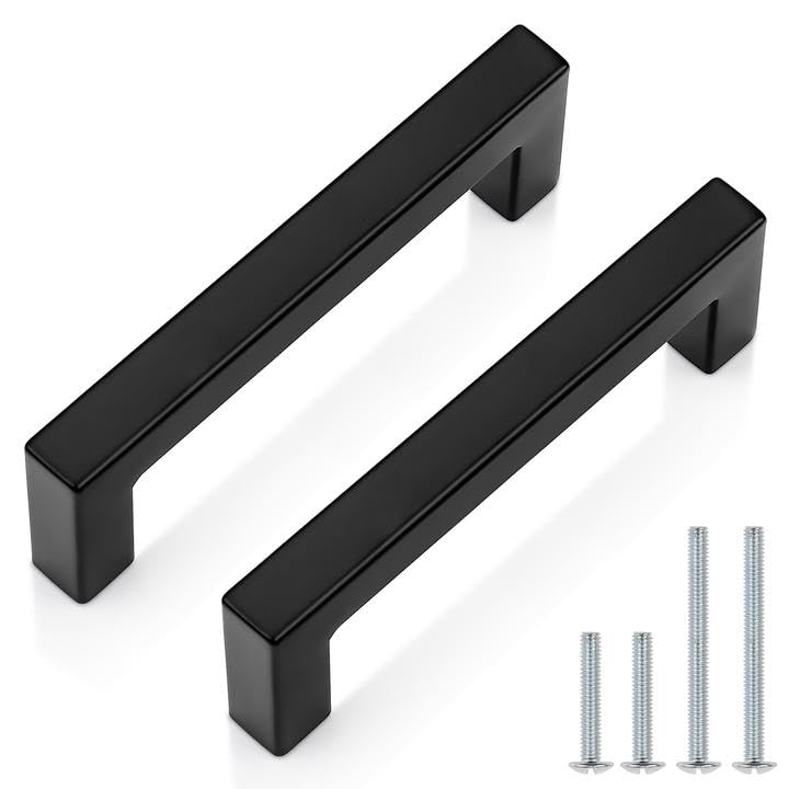 Probrico 12 Pack 3-1/2 Inch (90mm) Hole Center Cabinet Handles Stainless Steel Kitchen Drawer Pulls Square Bar Cabinet Hardware for Kitchen Bathroom Cupboard 3-1/2" hole center Black