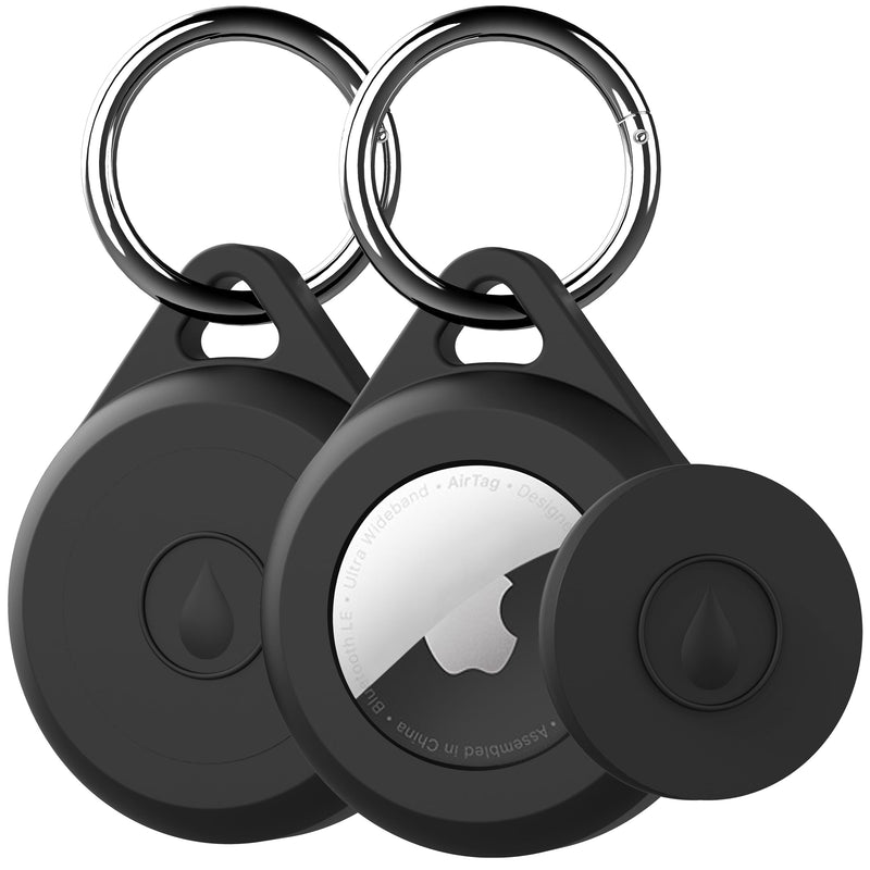 Airtag Keychain Holder Case for Apple Airtag, 2 Pack of IPX8 Waterproof, Fully Shockproof, Anti Scratch Airtag Holder Case for Key, Kid, Bag, Luggage, Pets Collar Black+Black