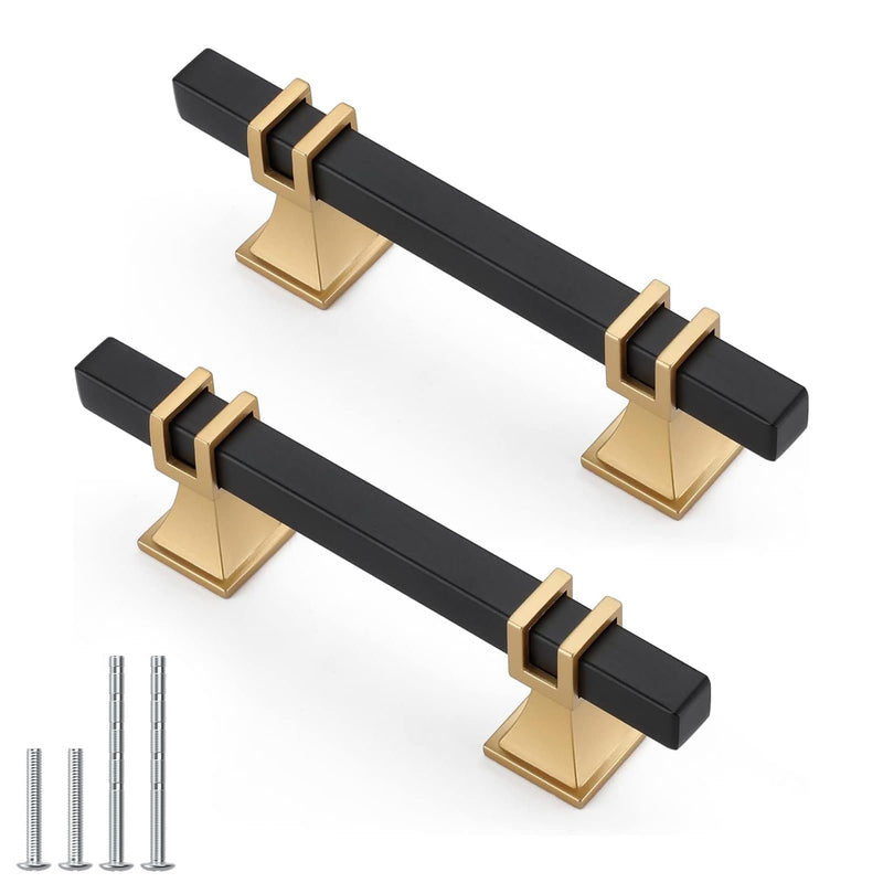 5 Pack 3 Inch Black and Gold Cabinet Pulls Black and Gold Cabinet Handles Kitchen Cabinet Handles Dresser Drawer Pulls Kitchen Cabinet Hardware 3 inch (76mm) Hole Center Pull Black & Matte Gold 5