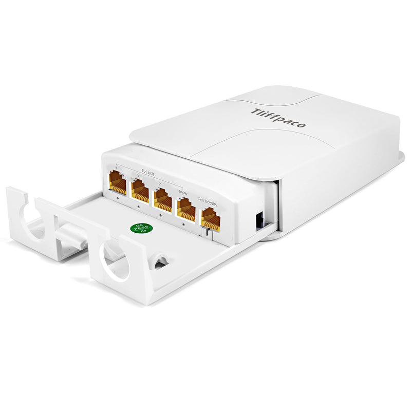 Outdoor Gigabit PoE Extender, 5 Port PoE Repeater, 90W in 60W Out Switch, Waterproof, Vlan, IEEE802.3af/at/bt Extend Additional 100m(328ft), 10/100/1000Mbps, Wall Mount Plug and Play