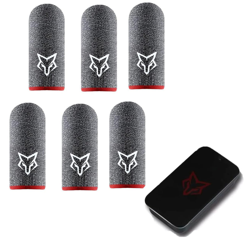 Finger Sleeves for Mobile Game Breathable Touchscreen V7 Pack (6pcs) Profesional Finger Gloves Gamer PUGB Free Fire COD (Black/Red) Black / Red