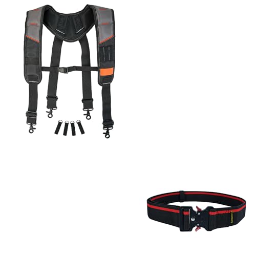 KUNN Tool Belt Suspenders Padded & Work Belt 2-Inch Wide Quick Release Buckle