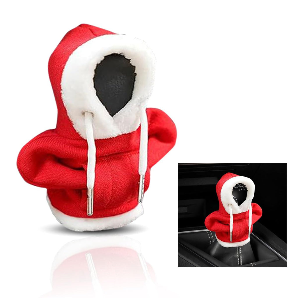 Christmas Car Shift Knob Hoodie Cover, Christmas Style Hoodie Winter Warm Car Shift Cover Shifter Hoodie Protector, Universal Shift Knob Cover Car Interior Decor Accessories (Red) Red