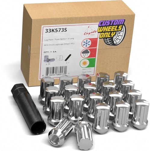Wheel Accessories Parts 20 Pcs M14 x 2 14 x 2 Thread Short Truck 1.50" Long Spline Lug Nuts Chrome 7 Spline Hex Fits 2000-03 Ford F-150 2000-02 Expedition Lincoln Navigator