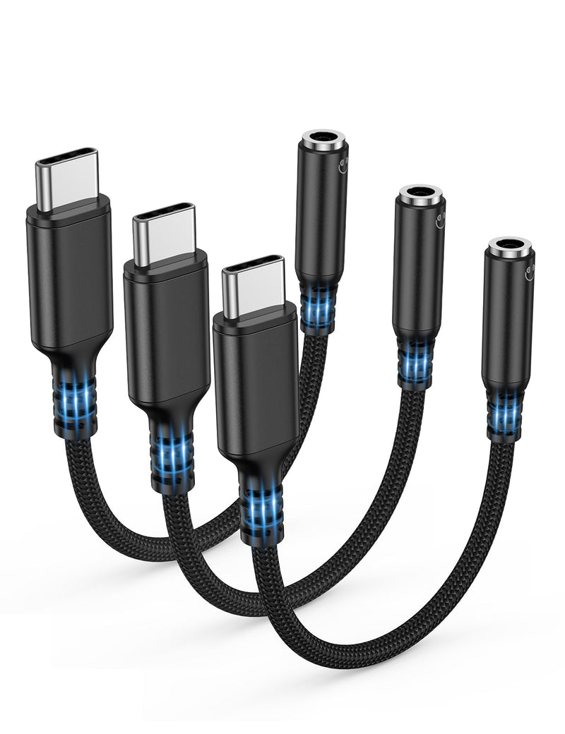 Highwings USB Type C to 3.5mm Female Headphone Jack Adapter, (3-Pack) USB C to Aux Audio Dongle Adapter Compatible for iPhone 15 Pro Max/15 Pro/15 Plus, Samsung Galaxy S23/S22/S21 Ultra,iPad Pro-Black 3 Pack Black