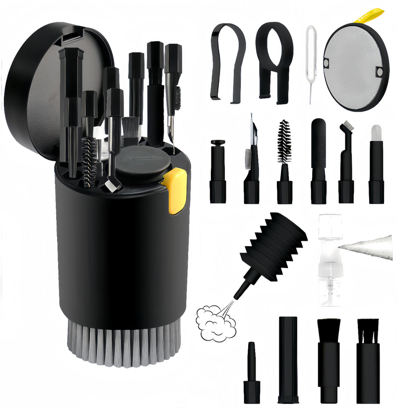 20-in-1 Laptop Phone Screen Earbud Cleaning Kit, Keyboard Cleaner Kit, Keyboard Cleaning Kit with Electronic Cleaning Brush Spray for Airpods Pro, iPad, iPhone Pro, Camera, Computer Cleaning (Black) Black