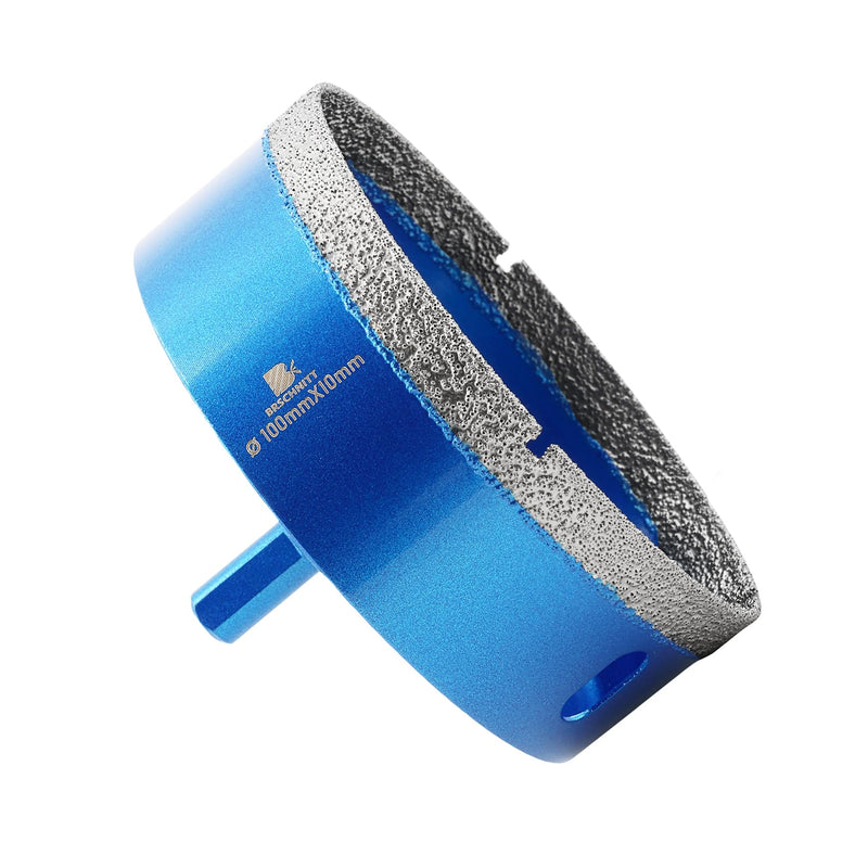 Dry Diamond Core Drill Bit,BRSCHNITT 4 Inch 100mm Diamond Hole Saw Core Drill Bit with Triangle Shank for Porcelain Tile Ceramic Stone Granite Marble 100 mm 1