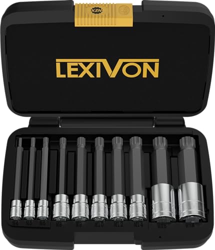 LEXIVON XZN Triple Square Spline Bit Socket Set, Extra Long 4-Inch | 10-Piece European Style M4 - M18, Premium S2 Alloy Steel | Enhanced Storage Case (LX-145L)