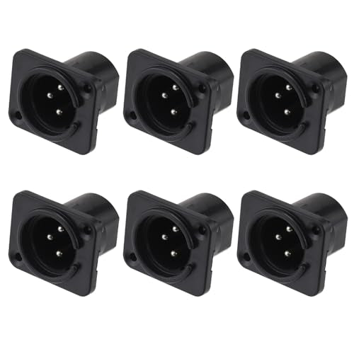 Greluma 6 Pcs XLR Male 3 Pin Panel Jack XLR Male for Microphone Nickel Plated Copper Contacts XLR plug 1-6