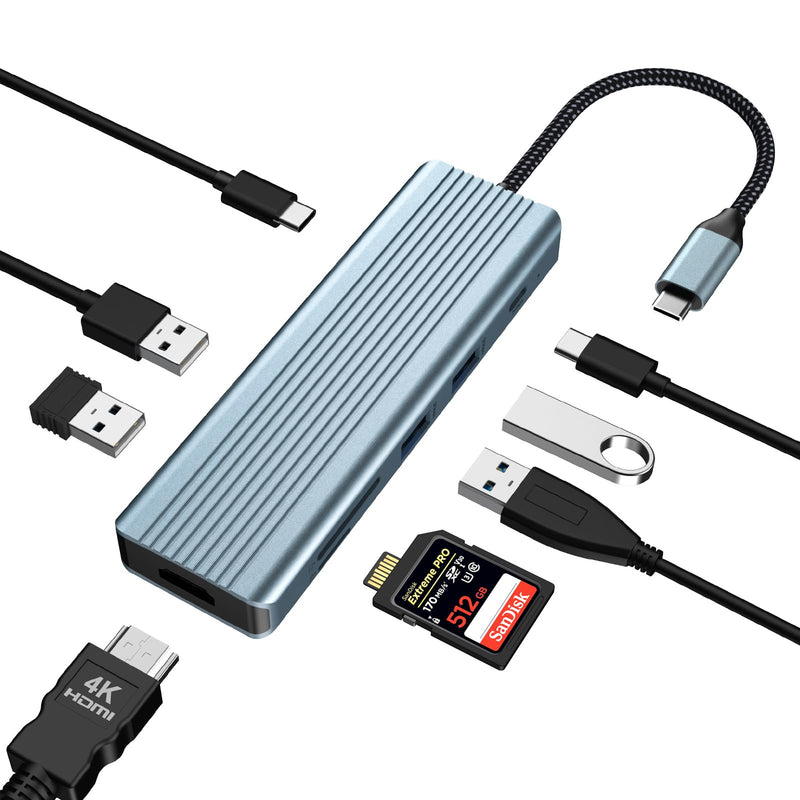 9 in 1 USB C Hub, USB C Dock, Docking Station with 4K@30Hz HDMI, 3 x USB 3.0, USB C 3.0 Data, USB 2.0, 100W PD, SD/TF Card Reader Compatible with Laptop and Other Type C Devices
