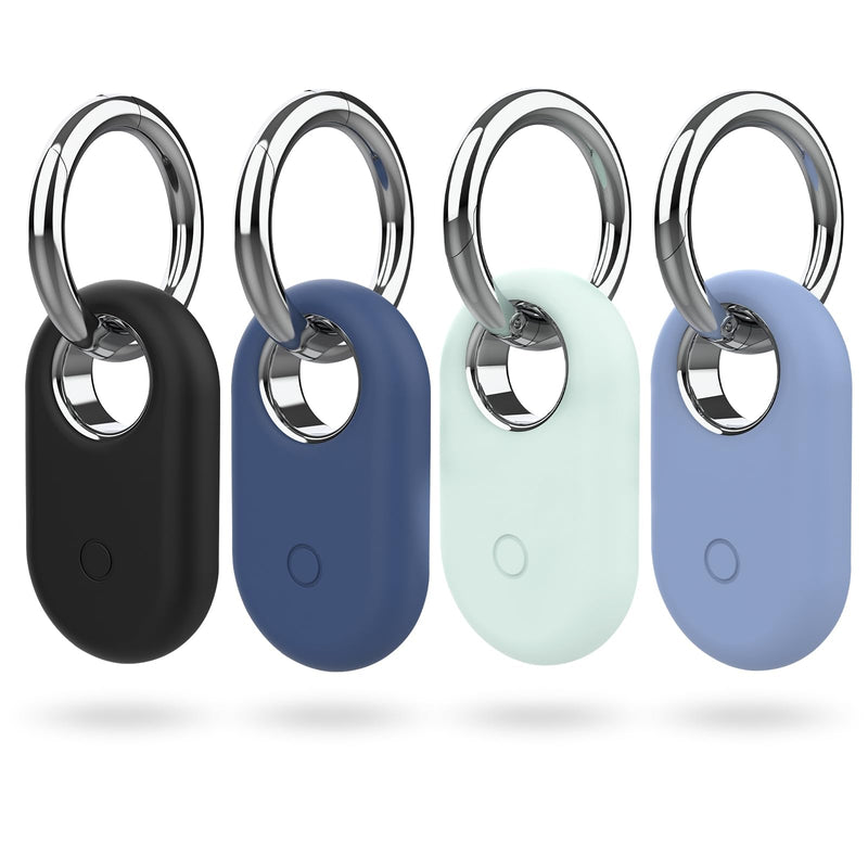 4 Pack Smarttag2 Holder Compatible with Samsung Galaxy SmartTag2, Soft Silicone Case All-Round Protection Against Scratch and Drop, with Keychain Suitable for Keys, Bags, Luggage, and Valuables Black/Blue/Mint Green/Sky Blue