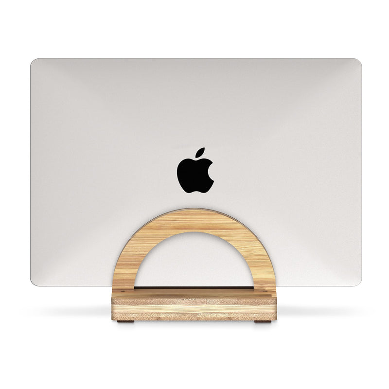 Kothar Premium Wood Vertical Laptop Stand - Adjustable Single Slot Bamboo Holder for MacBook, Dell, HP, and More | Space-Saving Desktop Organizer | Eco-Friendly, Sleek & Durable Design Natural
