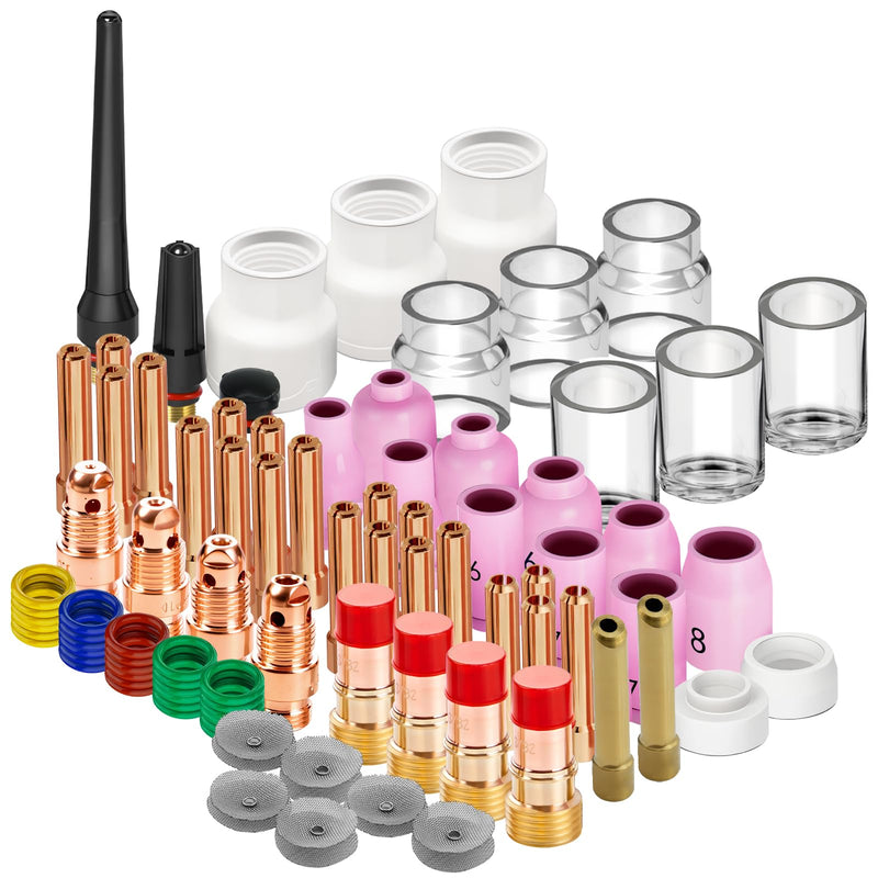 90PCS TIG Welding Torch Accessories Glass Cup Alumina Nozzle Stubby Gas Lens #12 Kit for TIG WP-17/18/26 90PCS